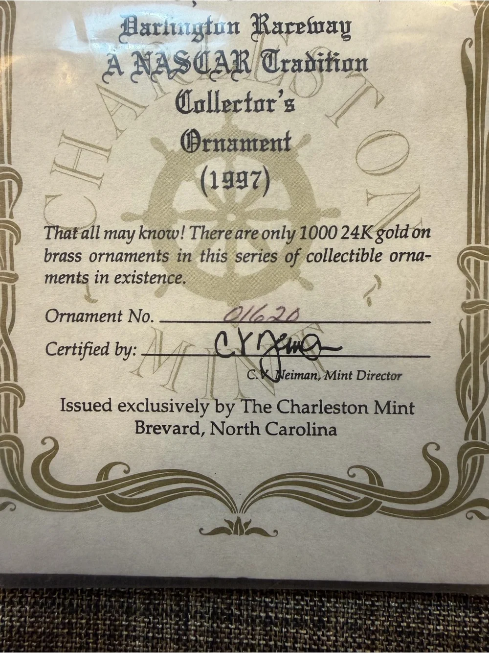 The Charleston Mint 1997 Darlington Christmas Ornament 24k Gold Plated Brass